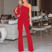 New women's single shoulder high waistband solid color slim fit sexy jumpsuit, fashionable and versatile - Image 2