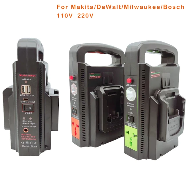 For Milwaukee Makita Bosch Dewalt Battery Power Inverter 150-200W Supply  110V