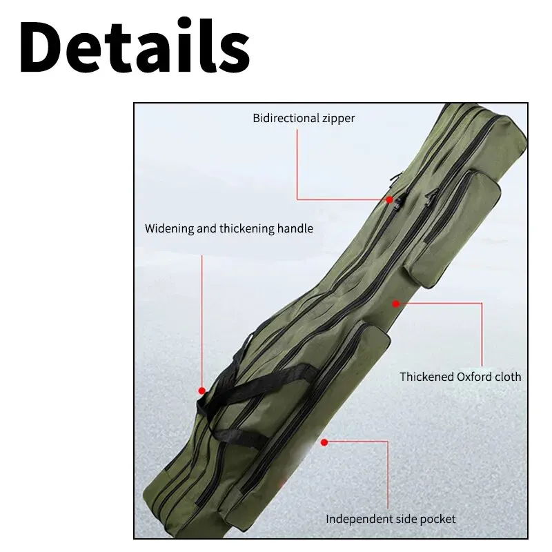 Fishing Rod Bag 120cm 2/3 Layer Oxford Cloth Waterproof Zipped Storage Case