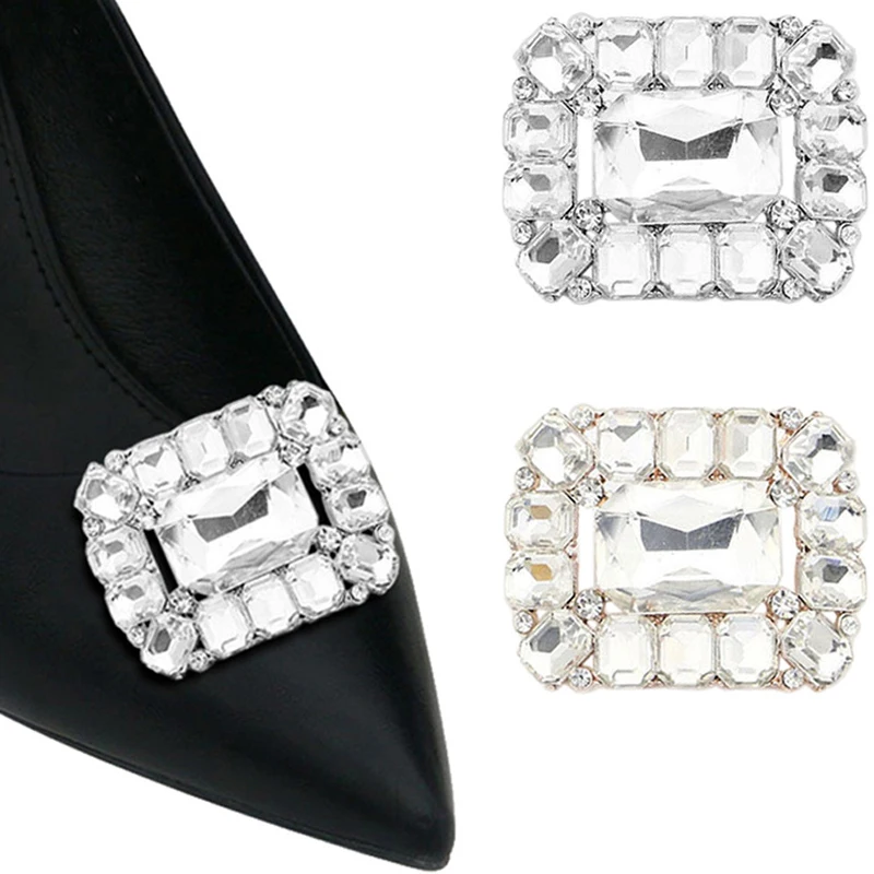 

Women Rhinestone Shoe Clips Detachable Square Shoe Embellishment Shoes Jewelry Decor for Wedding Party Heels Accessories 2 Pcs