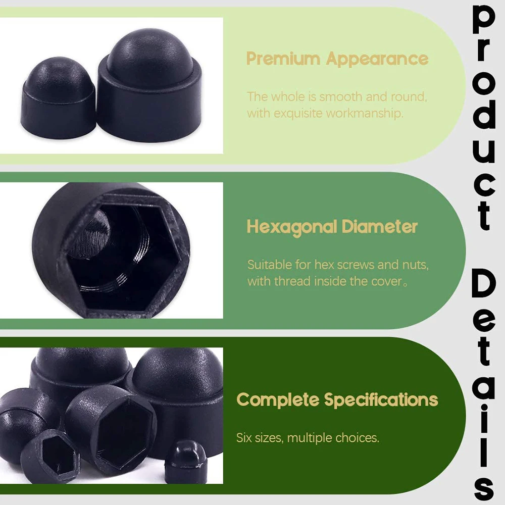 Kit Dadi A Cupola In Gomma, 145 Pezzi, Assortimento M4 M5 M6 M8 M10 M12, Tappi Di Protezione Esagonali, Colore Bianco, Scatola Trasparente
