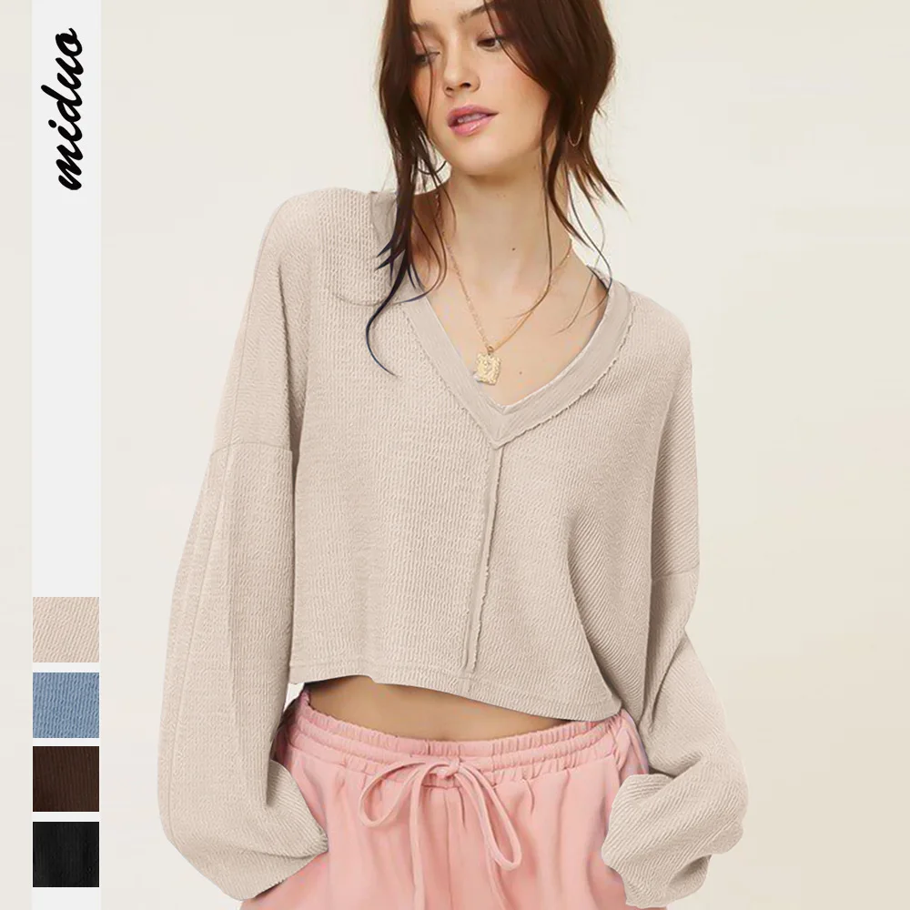 

V-neck knit Sweater Women 2023 New Casual Loose V-Neck Basic Knitted Pullovers Female Korean Simple Lazy Jumper Tops