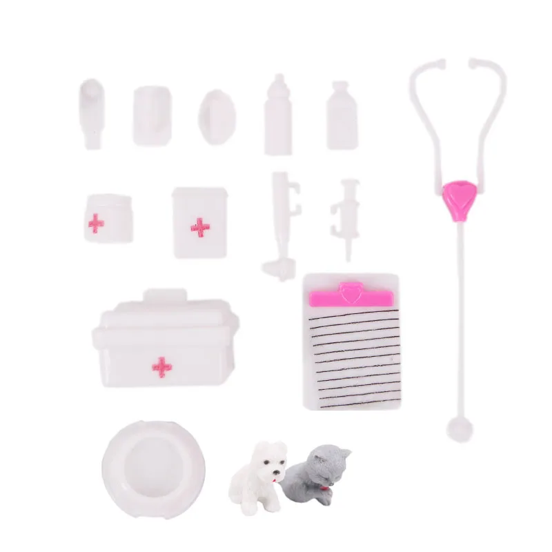 badge card clips buckle girl nurse reels retractable resin girls holder work pediatric Miniature Items 30cm Nurse Doll with Accessories Dog Set Washing Set Mini Dollhouse for Barbie Princess Toys for Girl Doll