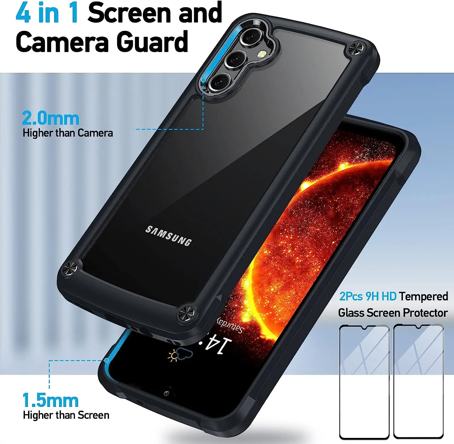 Coque Samsung Galaxy A14 Coque Arrière en Siliconen avec 2x Protecteur d' Ecran - Coque