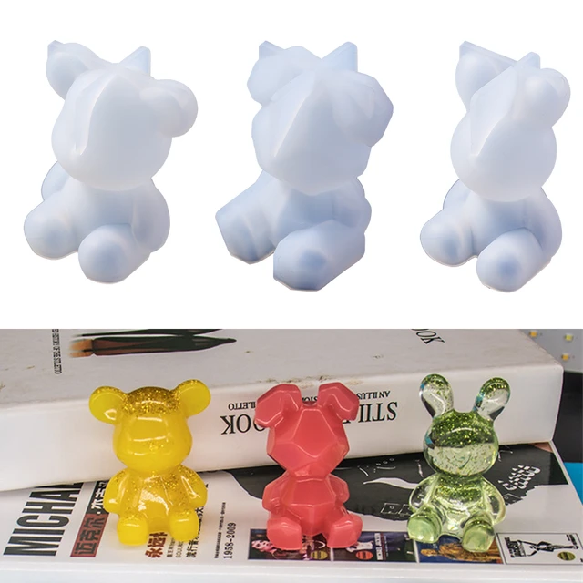 3D Bear Silicone Mold Faceted Rabbit Epoxy Resin Mould for DIY Keychain  Pendant Epoxy Resin Crafts Bag Hanging Charms Decoration