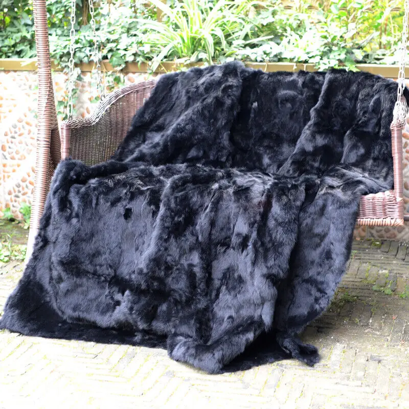 Natural real genuine rabbit Fur Blanket  leather Soft plate Mattress warm winter Customized any size