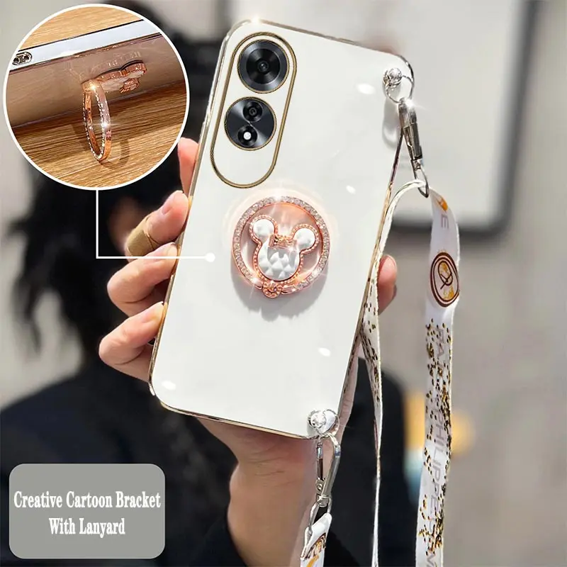 Creative Cartoon Bracket Lanyard Plating Phone Case - Soft Back Cover
