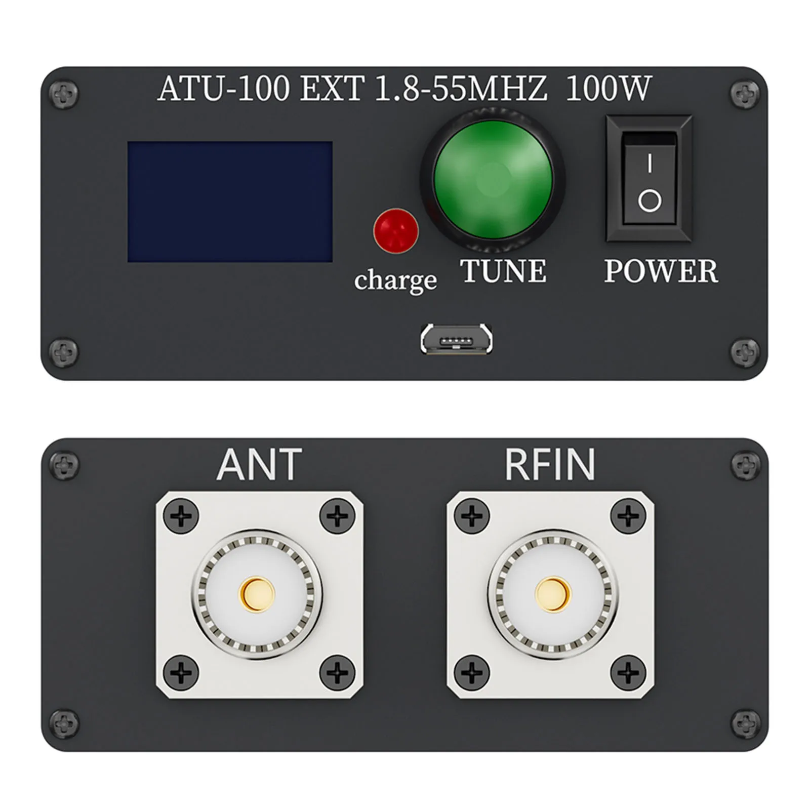 ATU-100 PRO 100W 1.8-50MHz 자동 안테나 튜너 0.96인치 OLED 디스플레이 라디오 금속 쉘 충전식 배터리 포함