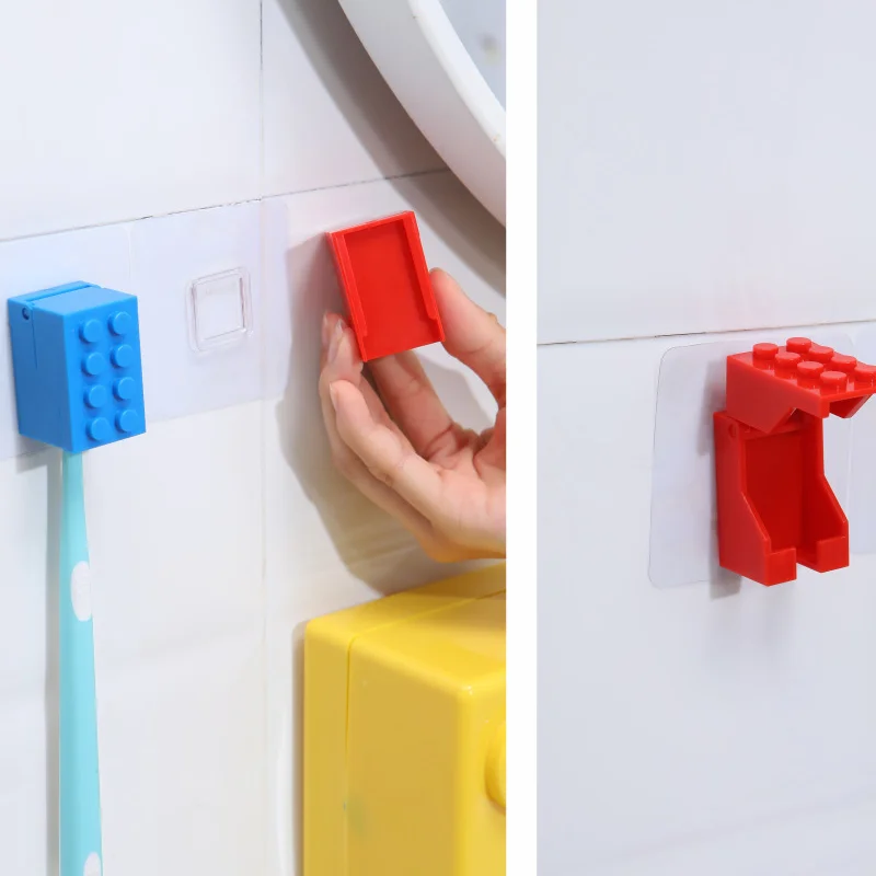 1Pc Creative Building Blocks Toothbrush Holder &ndash; Interactive Kids Toothbrush Organizer Eco-Friendly ABS Multicolor Wall-Mounted