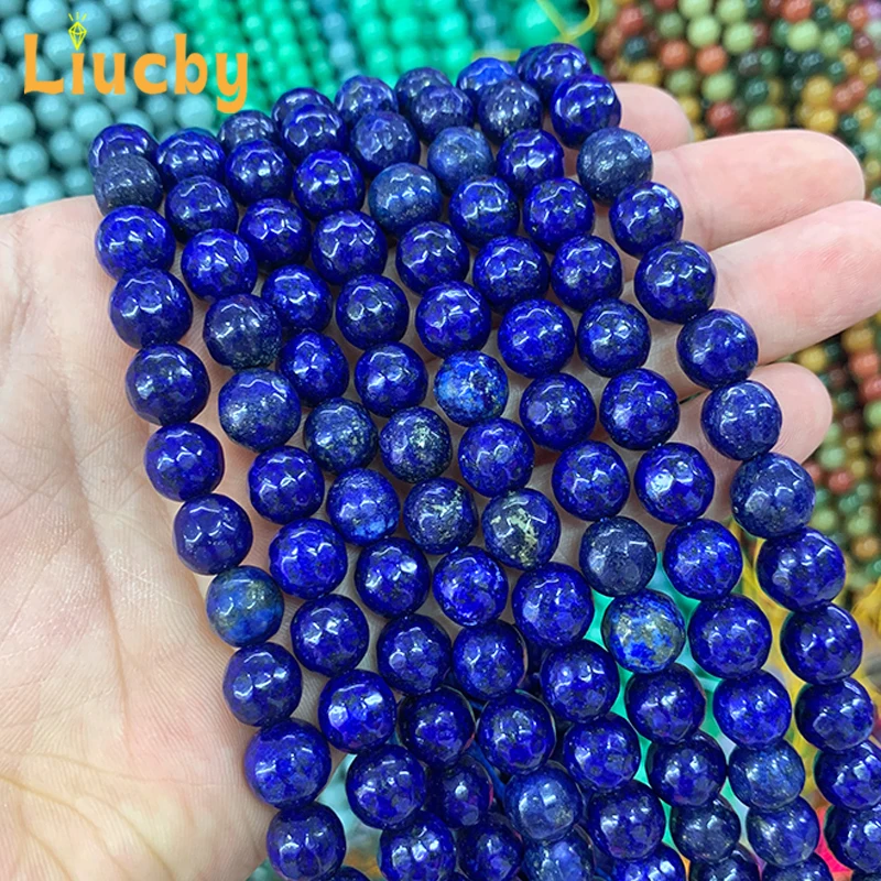 Natural Stone Faceted Lapis Lazuli Beads Elastic For Jewelry Making DIY Accessories gift decoration 15 Wholesales 4/6/8/10/12mm