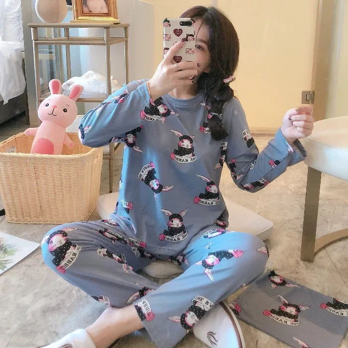 thumbnail image 1 of Conjuntos de ropa de dormir para mujer, pijamas de dibujos animados, camiseta de manga larga y pantalones, traje de dos piezas, ropa de dormir de moda para primavera y otoño 2024, 1 of 5