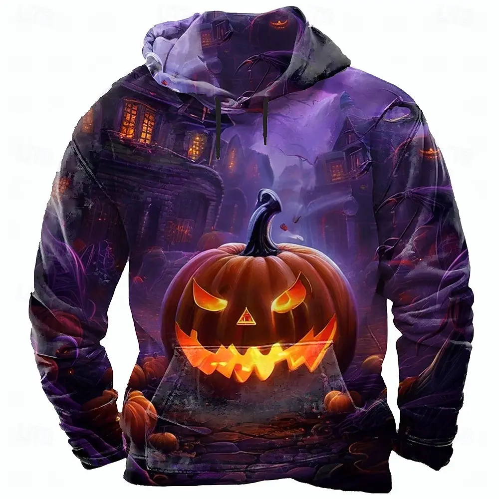 Pumpkin Face Graphic Drawstring Hoodie with Pocket