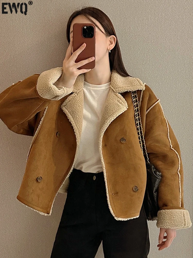 

[EWQ] Lambswool Patchwork Fur Coat Women Winter Thick Warm Double Breasted Long Sleeve 2023 Winter New Jacket Outwears 16U4946
