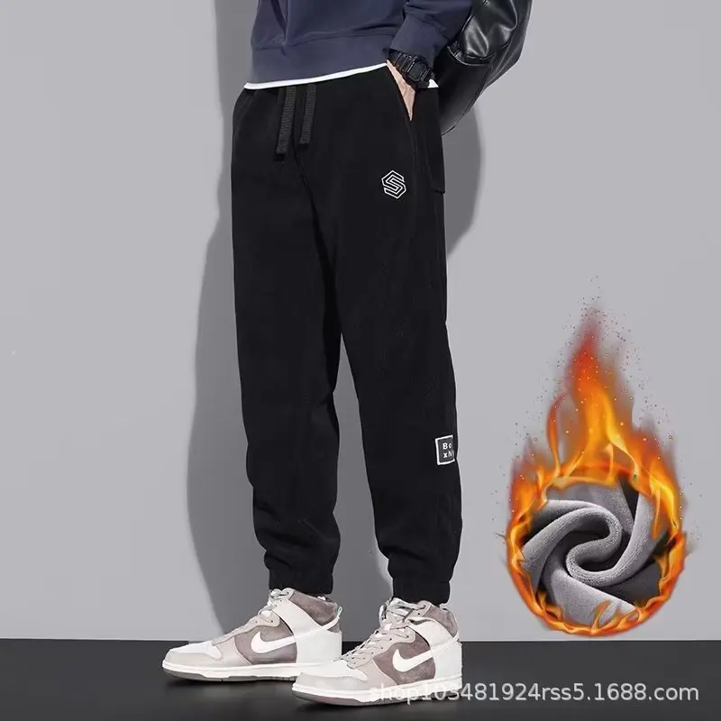 

Bundle Feet Plus Fleece Sweatpants Men Autumn Winter 2023 New Fashion Brand Loose Youth Sports Pants Trend Casual Pants