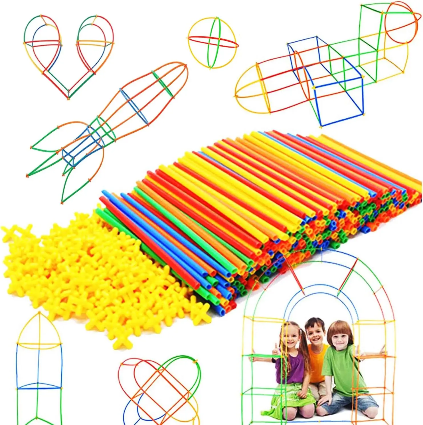 Straw Constructor Brinquedos para Crianças, Palhas e Conectores, Conjuntos de Construção, Engenharia, Blocos, Brinquedo Educativo