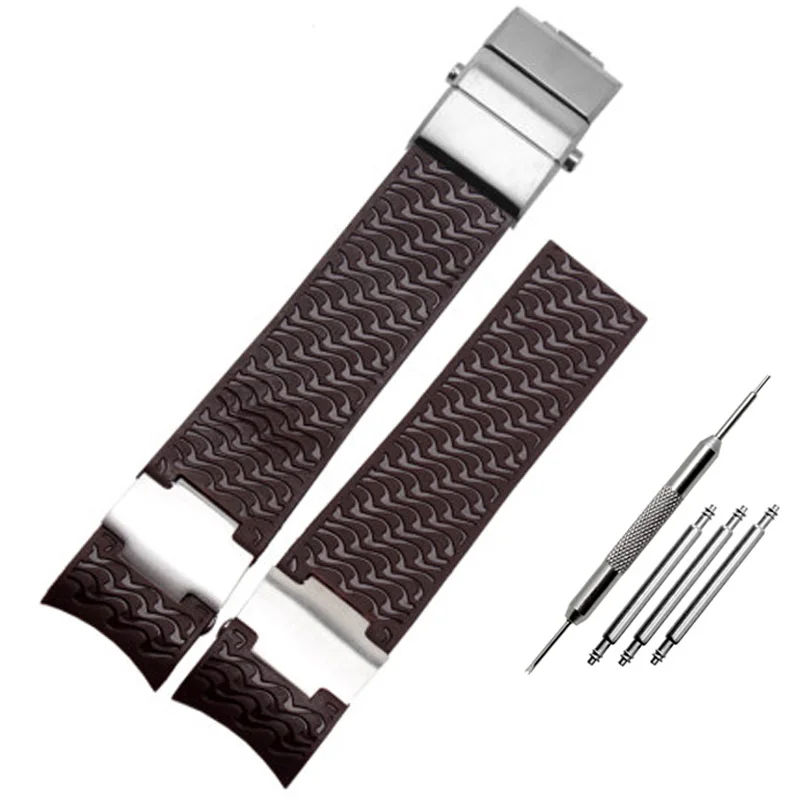 thumbnail image 1 of Correa de reloj de silicona para Ulysse Nardin 263 DIVER con extremo curvo, correa impermeable negra, marrón y azul, pulseras de reloj de 22 mm, 1 of 5