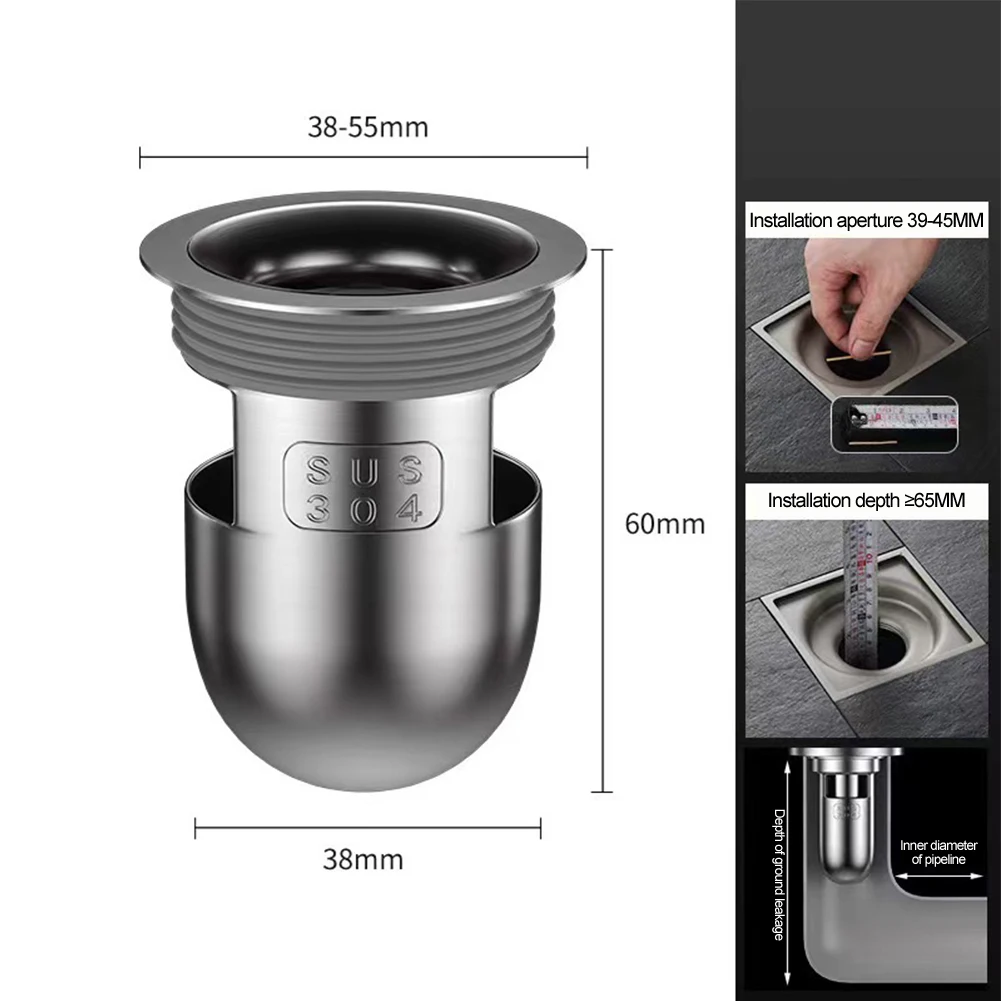 Description Picture 4 of item1pc Shower Floor Drain Backflow Preventer Sewer 304 Stainless Steel For Bathroom Shower Rooms Washing Machines Parts