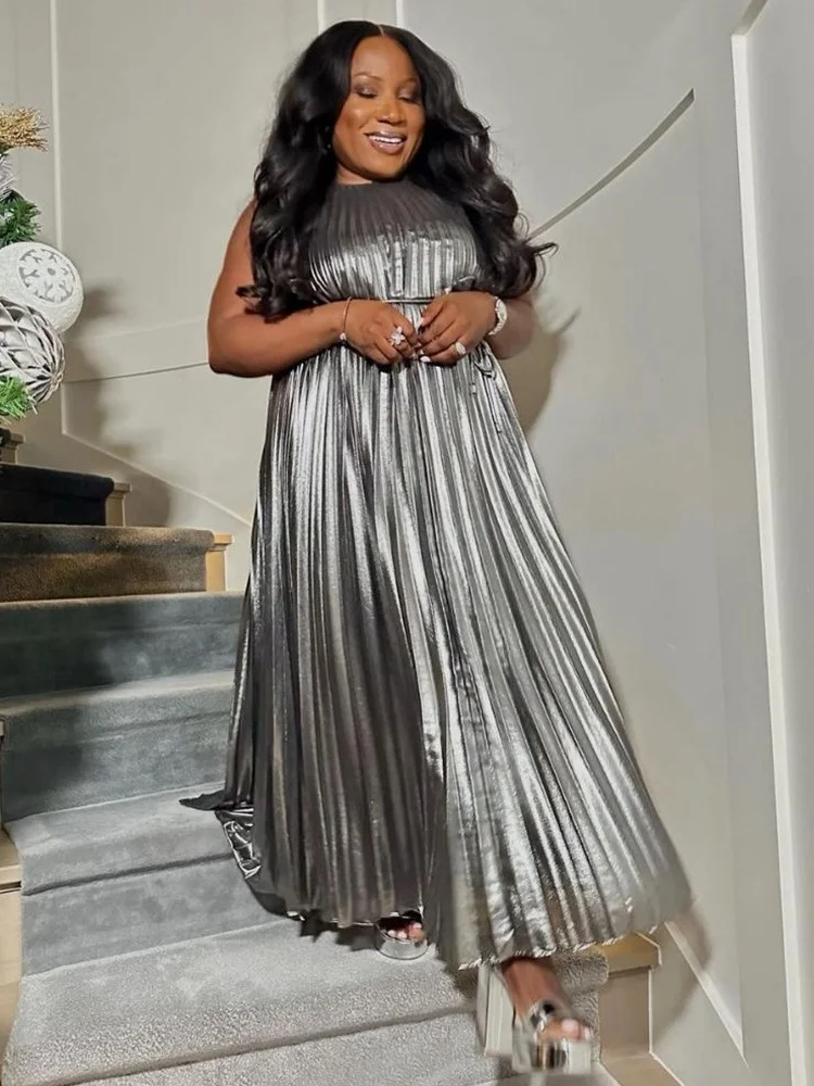 Wmstar Plus Size Dresses Women Wholesale Party  Loose Sleeveless Slim Pleated Sexy Evening Birthday Dress  New in Summer 2025