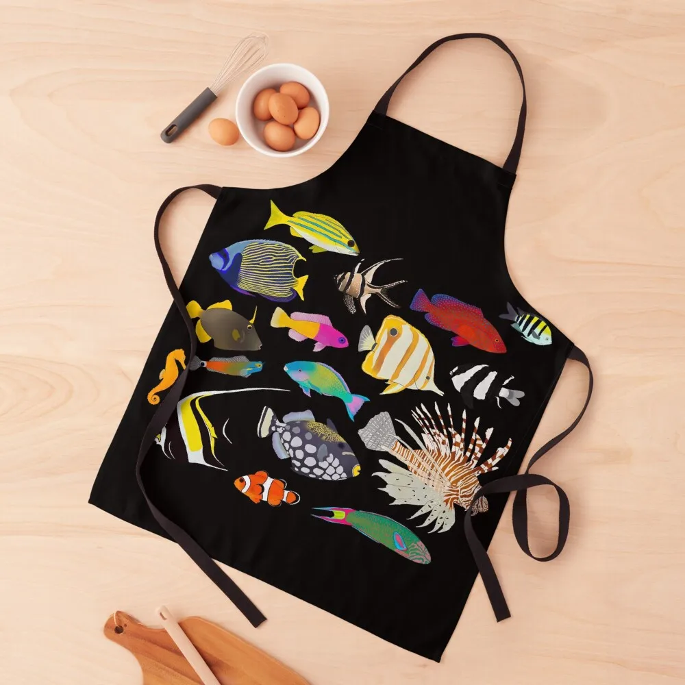 

Coral Reef Fishes (Dark) Apron Chef Uniform For Men Kitchen Things For Home