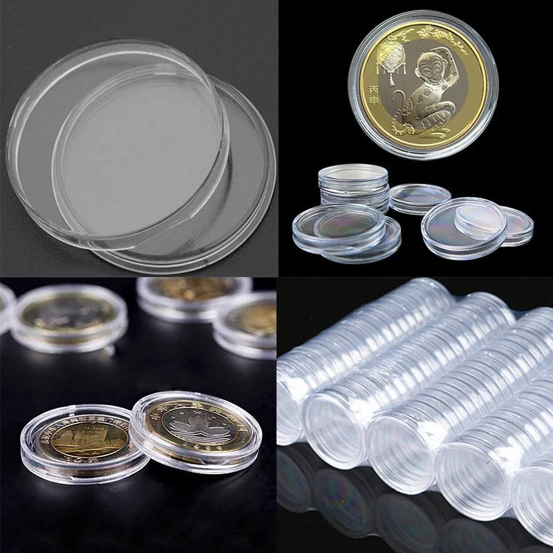 10pcs Coin Storage Boxes Applied Clear Round Cases Coin Storage