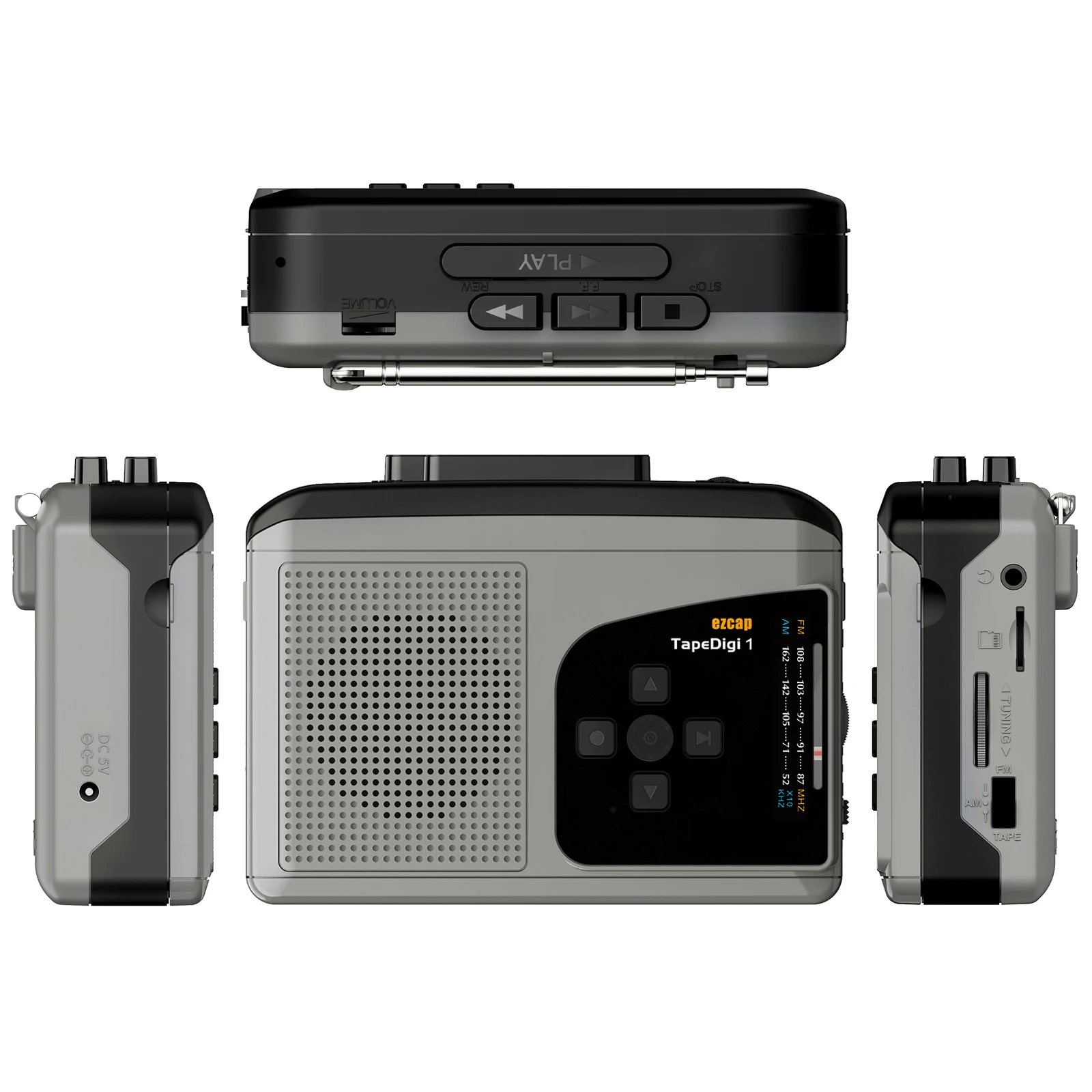234 Cassette Tape Player Portable AM FM Radio Cassette Tape-to-MP3 Converter Sound Recorder Built-in Speaker w/ Headphone Jack