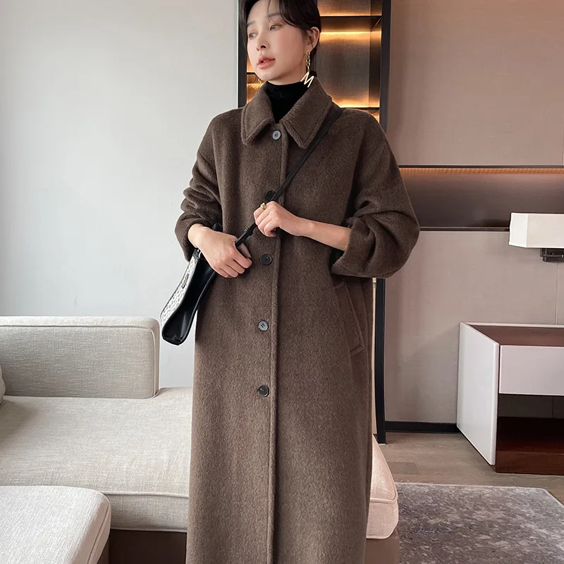 High-End Vicuna Velvet Coat Women Winter Thickened Mid-Length Loose Alpaca Fur Coat Female Straight Autumn Wool Coat Commuting