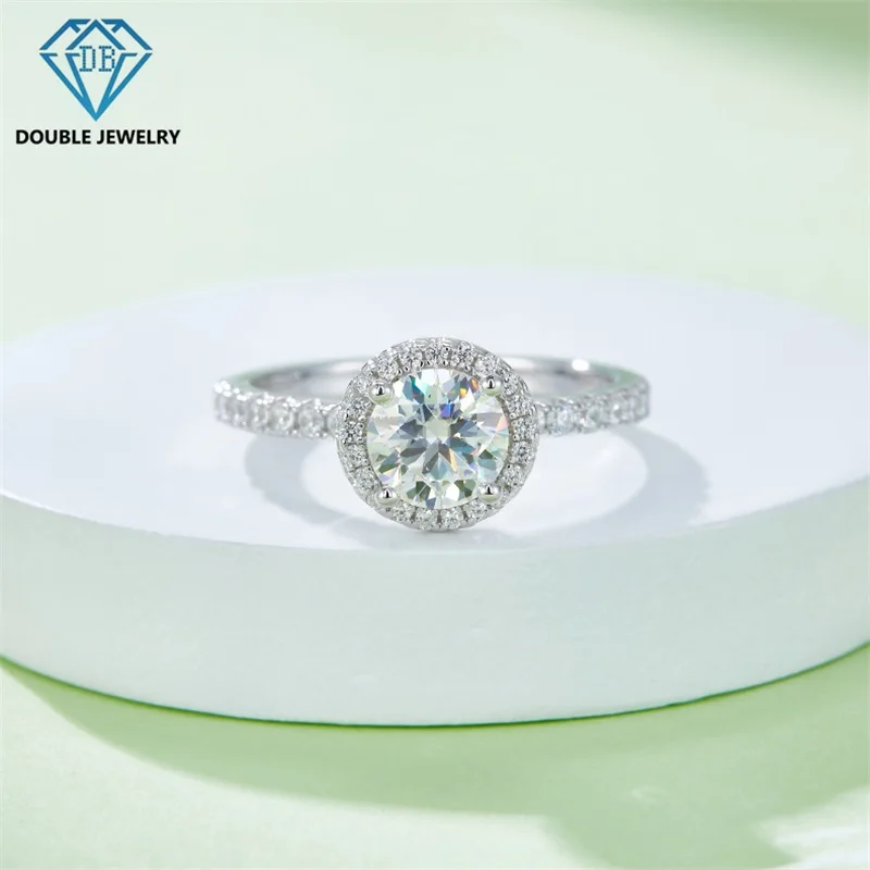 

Double Jewelry 1ct Round D Color Moissanite Ring for Women S925 Sterling Silver Engagement Wedding party Rings Wholesale