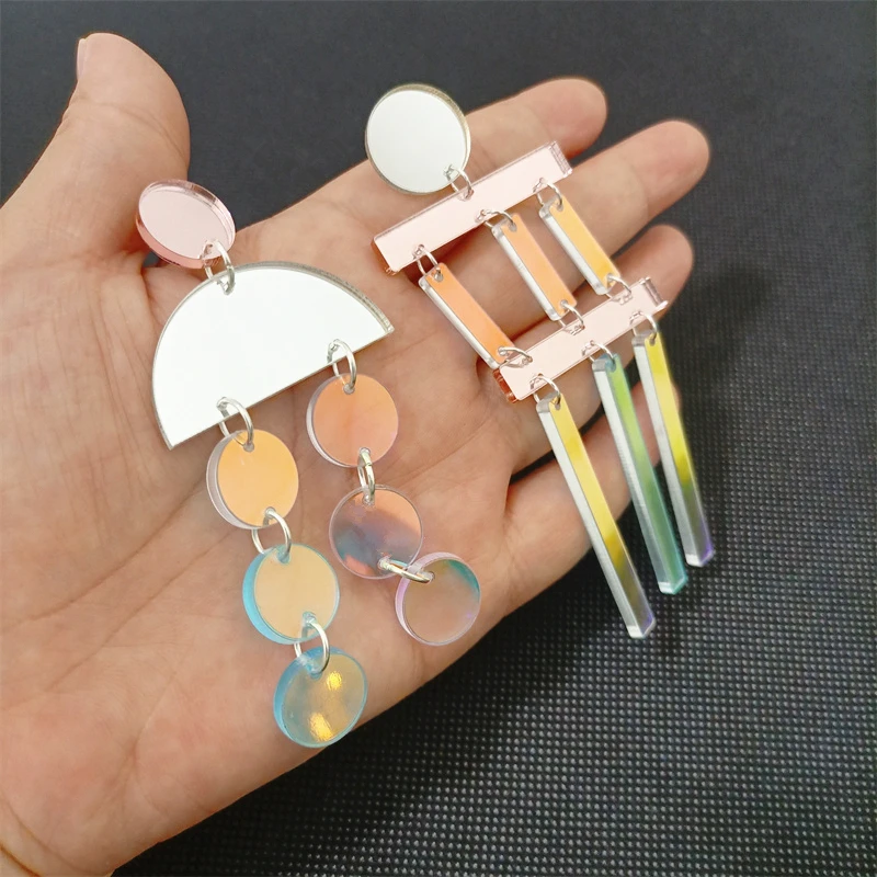 KUGUYS Übergroße lange schillernde Acryl-Ohrringe für Damen, geometrisch, trendig, modisch, Schmuckzubehör – Detail 13