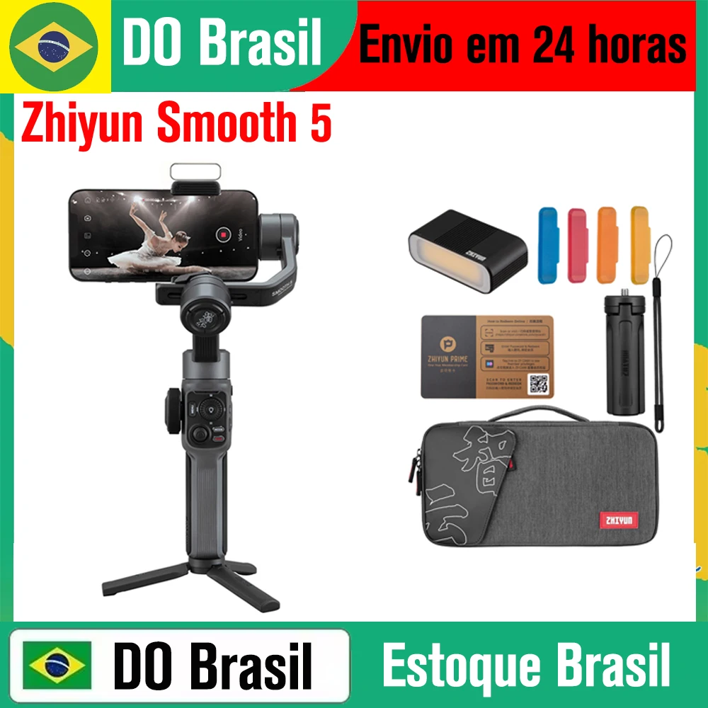 DO Brasil) Estabilizador de Gimbal Portátil Zhiyun Smooth 5 Smooth-5 de 3 Eixos para iPhone 13 12 11 X 8 Samsung Galaxy S8+ S8 Smartphones