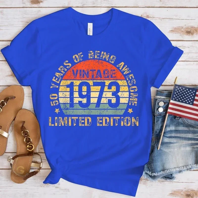 T-Shirt Grappig Gemaakt In 1973 50e Verjaardagscadeaus Cassetteband Vintage T-Shirt Feest Oma Opa Cadeau Zomer T-Shirt Cadeau