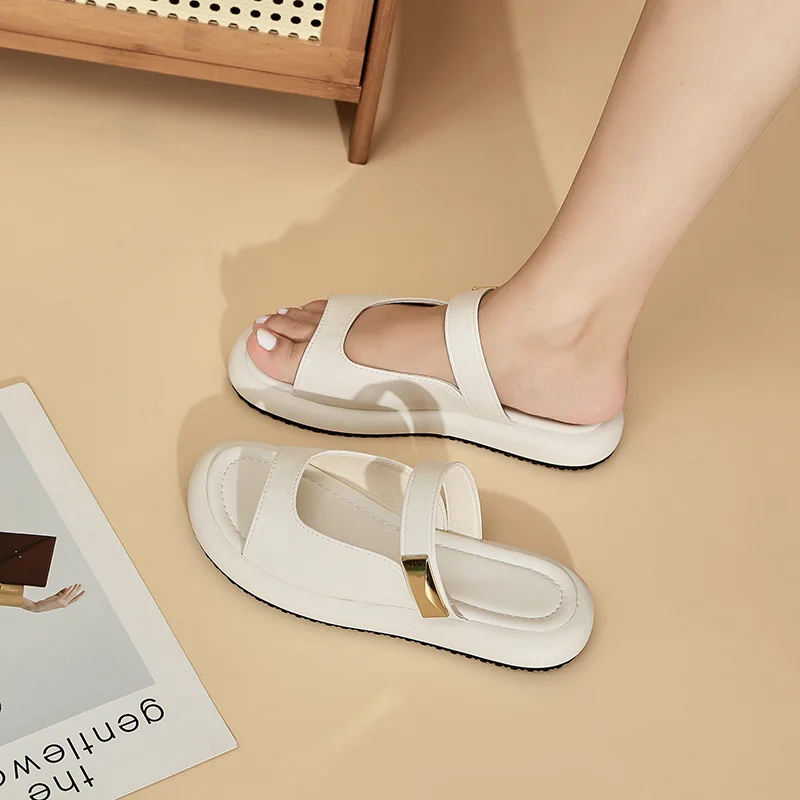 2023 NewSummer Women's Flat Sandals Double  Slip-On Casual Female Shoes 2023 New Solid Women Platform Retro Rome Sandalias Mujer