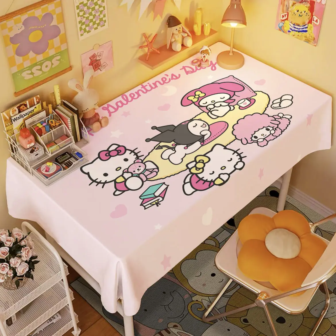 Kawaii Sanrio Cinnamoroll Hello Kitty Tablecloth Anime Table Decoration Cloth Kuromi Melody Festival Arrangement Tablecloth Gift