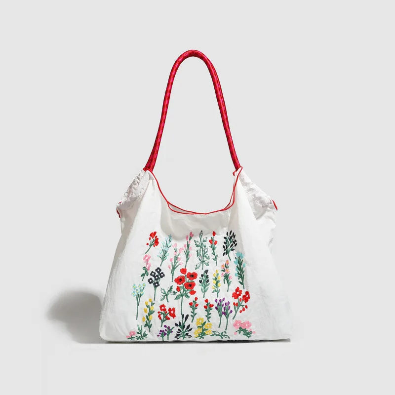 Eco-Friendly High Round Embroidery Nylon Casual Tote Bag with Contrast Color