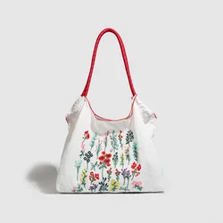 Eco - Friendly High Round Embroidery Nylon Casual Tote Bag with Contrast Color (Off - white)