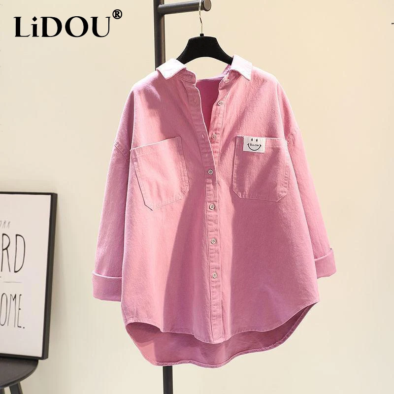 

Spring Autumn Korean Style Solid Vintage Buttons Loose Casual Cardigan Shirt Women Long Sleeve Elegant Blouse Femme Blusa Mujer