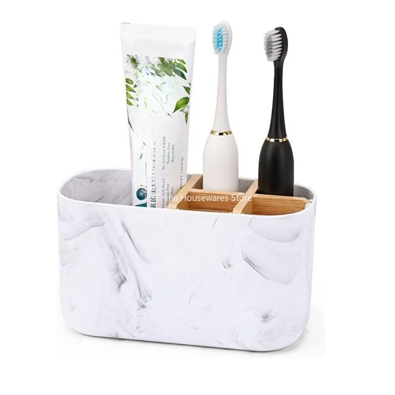Eco-Friendly Bamboo Toothbrush Holder - 5 Slot Bathroom Organizer with Toothpaste Compartment