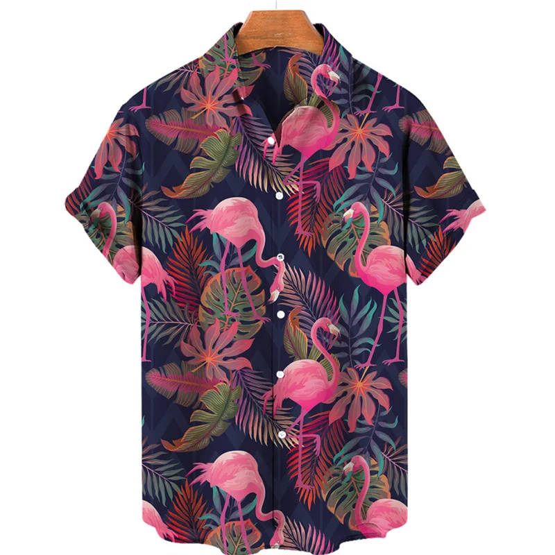 Tropical Jungle Flamingo 3d Print Hawaiian Shirt For Men Summer Street Short Sleeves Tops Harajuku Lapel Button Loose Blouse 5