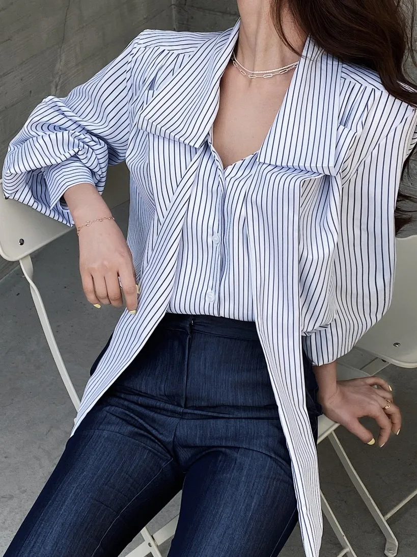

Новинка от ZHISILAO, блузка в полоску, Женская винтажная офисная рубашка с длинным рукавом, весна-лето 2024, топы