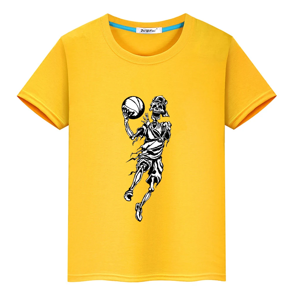 

Skeleton Basketball Graphic Printing Tee-shirt 100% Cotton Boys and Girls Children T-shirt Casual Kawaii Cartoon Summer Tshirts