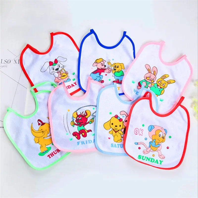 Weekly Without Repeating Baby Bibs U Shaped Newborn Infants Waterproof Printing Burp Cloths Saliva Towel for Baby 7pcs