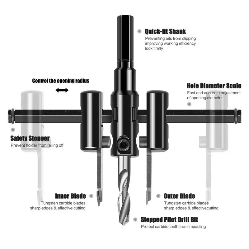 조정 가능한 금속 목재 구멍 톱 드릴 비트 커터 키트, DIY 도구, 40-120mm