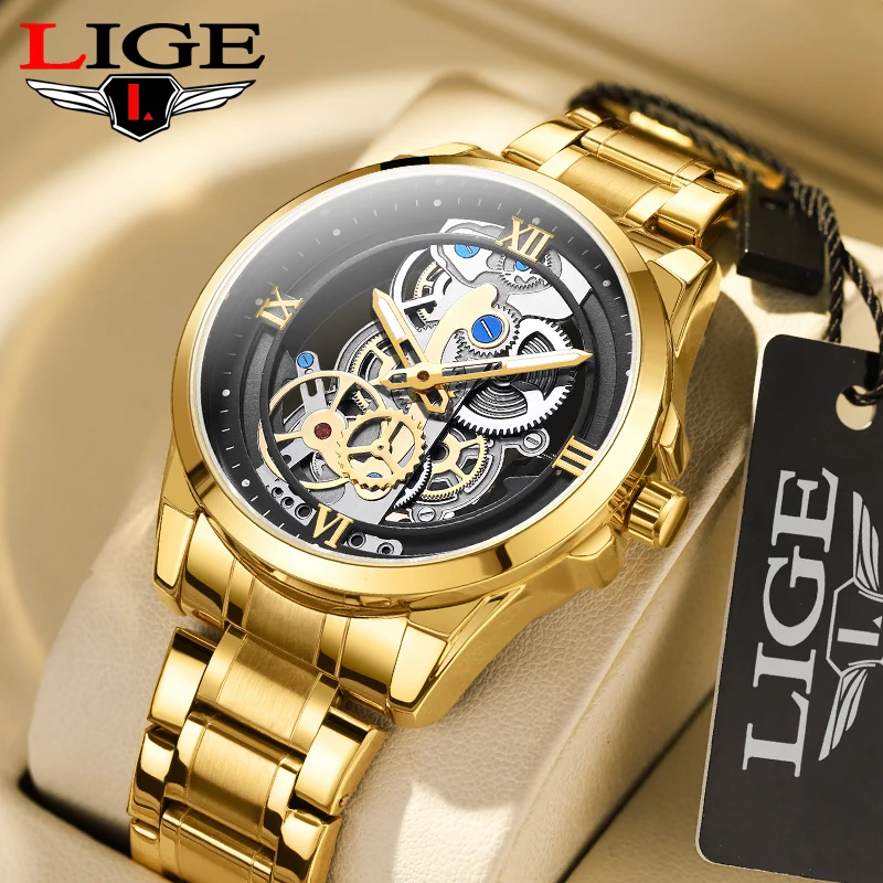 

LIGE 2023 Women Watch Fashion Gold Quartz Bracelet Watch Top Brand Luxury Waterproof Ladies Wristwatch Montre Femme Feminino+BOX