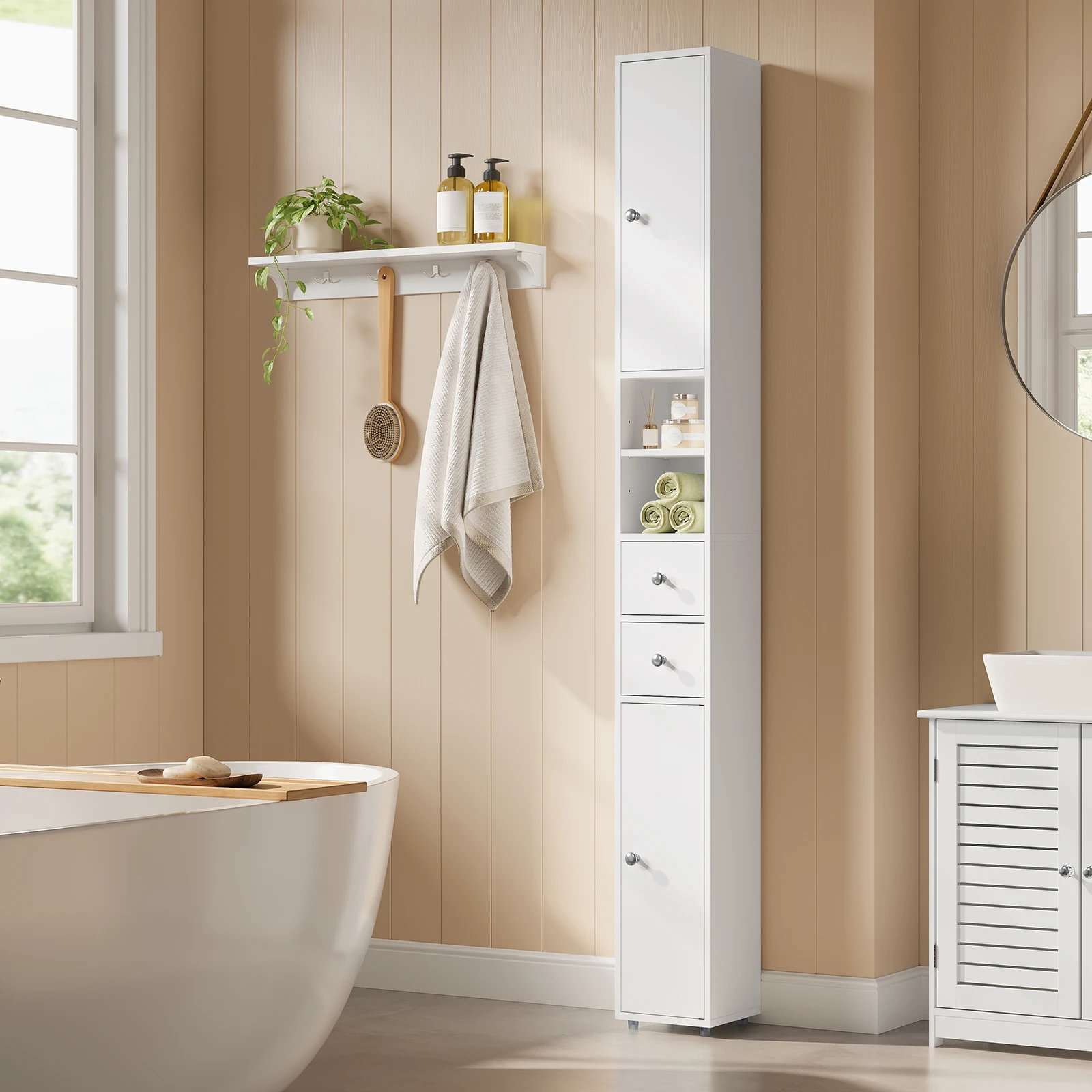 Carrello portaoggetti da bagno su ruote, bianco a 3 ripiani, sottile