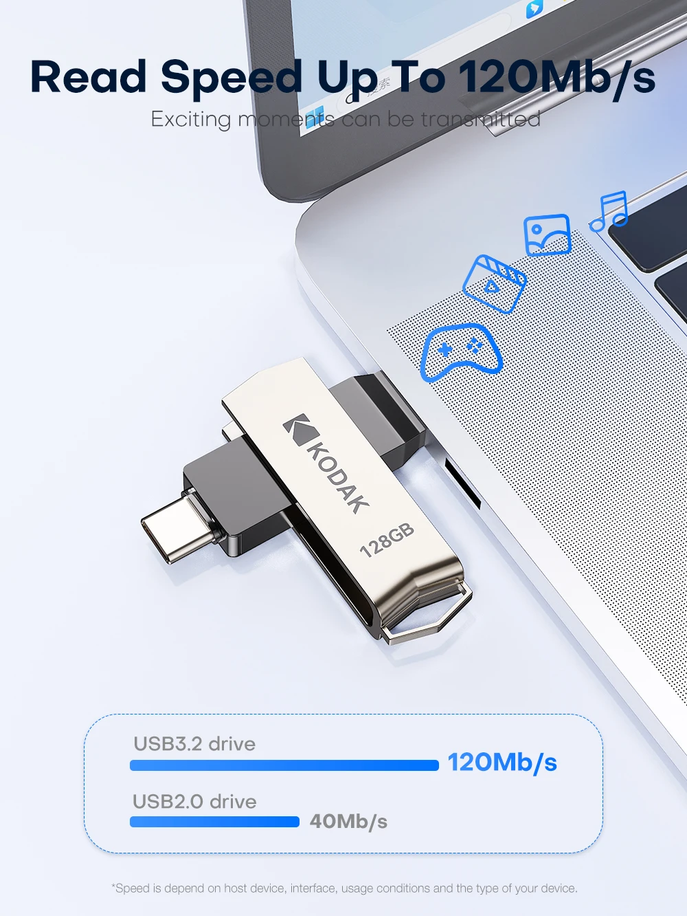 KODAK USB3.2 Type C Two in One Flash Drive 256GB 128GB 32GB Pendrive High Speed Dual Memory Stick For Smartphone Laptop