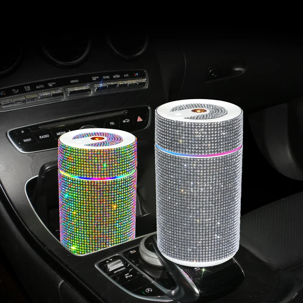 Shiny Diamond Car Diffuser Humidifier Starry Sky Projection Humidifier Crystal Rhinestone Air Freshener Car Bling Accessories