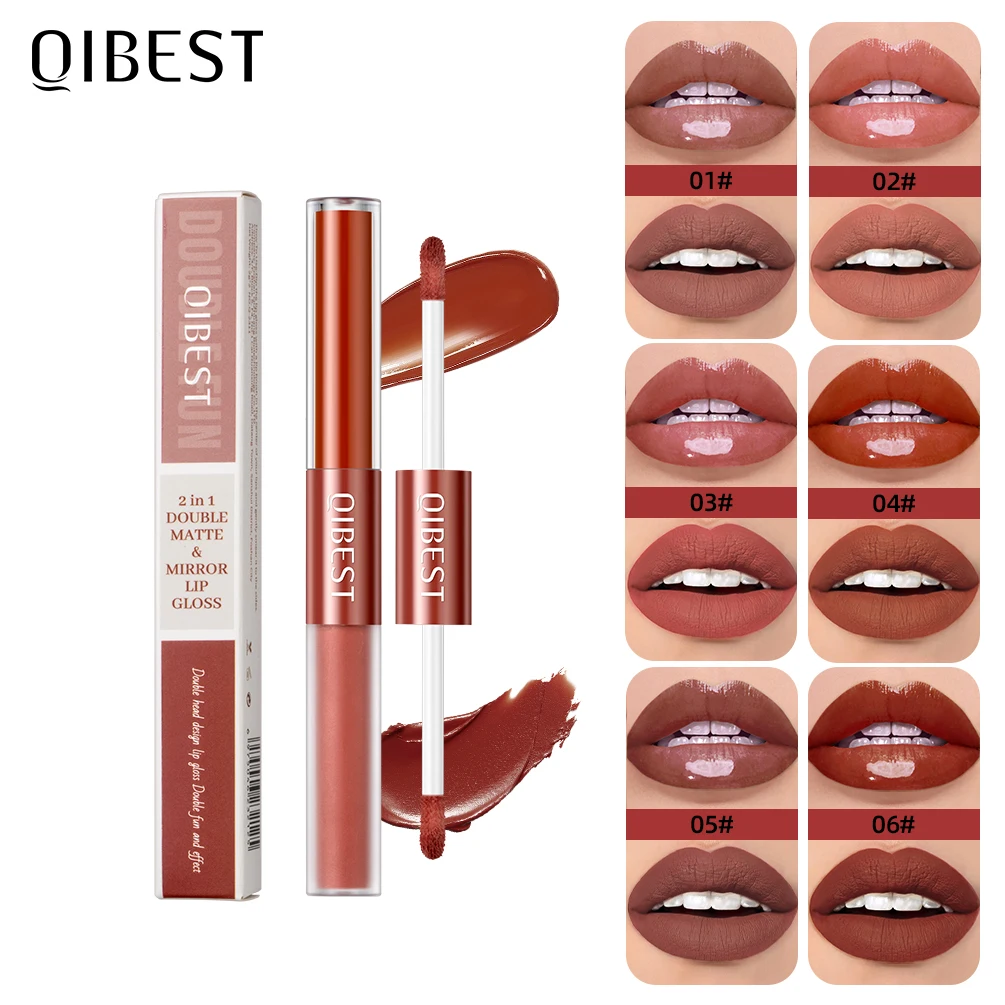 2 In 1 Matte Liquid Lipstick And Mirror Lipgloss Cosmetic Waterproof Lip Glaze Double Head Long-lasting Lip Tint Makeup lip gloss lip makeup lip glaze lip tint