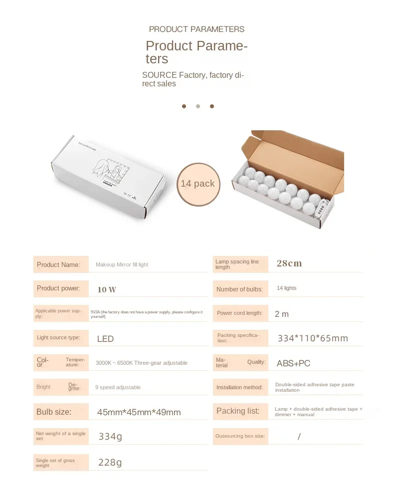 Description Picture 4 of item6/8/10 Bulbs Makeup Mirror Light Led Touch Dimming Vanity Dressing Table Lamp Bulb USB Make Up Mirror Wall Lamp