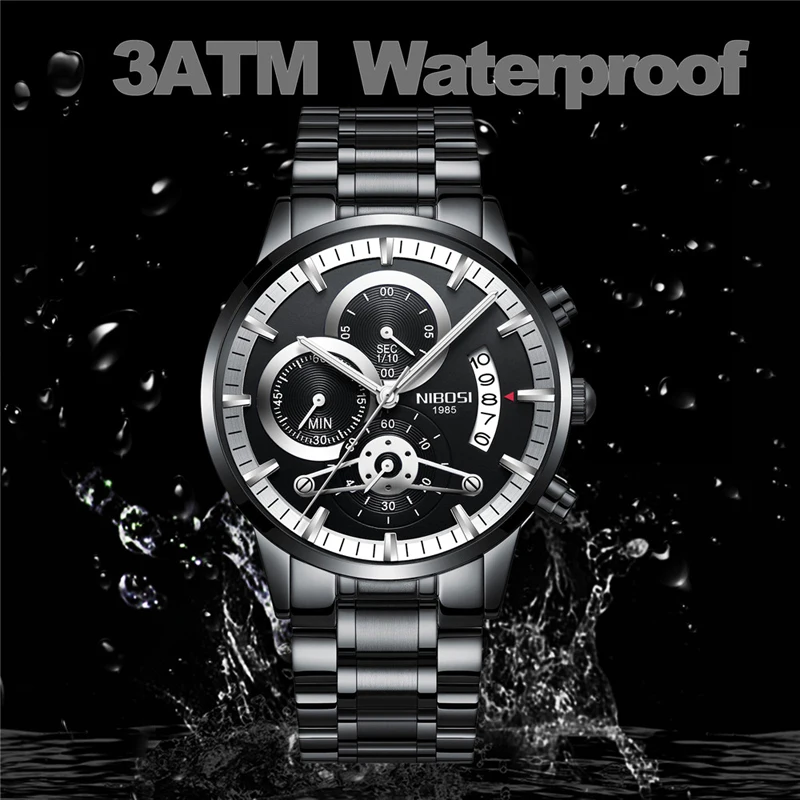 NIBOSI Brand Luxury Chronograph Quartz Watch for Men Stainless Steel Waterproof Luminous Fashion Mens Watches Relogio Masculino
