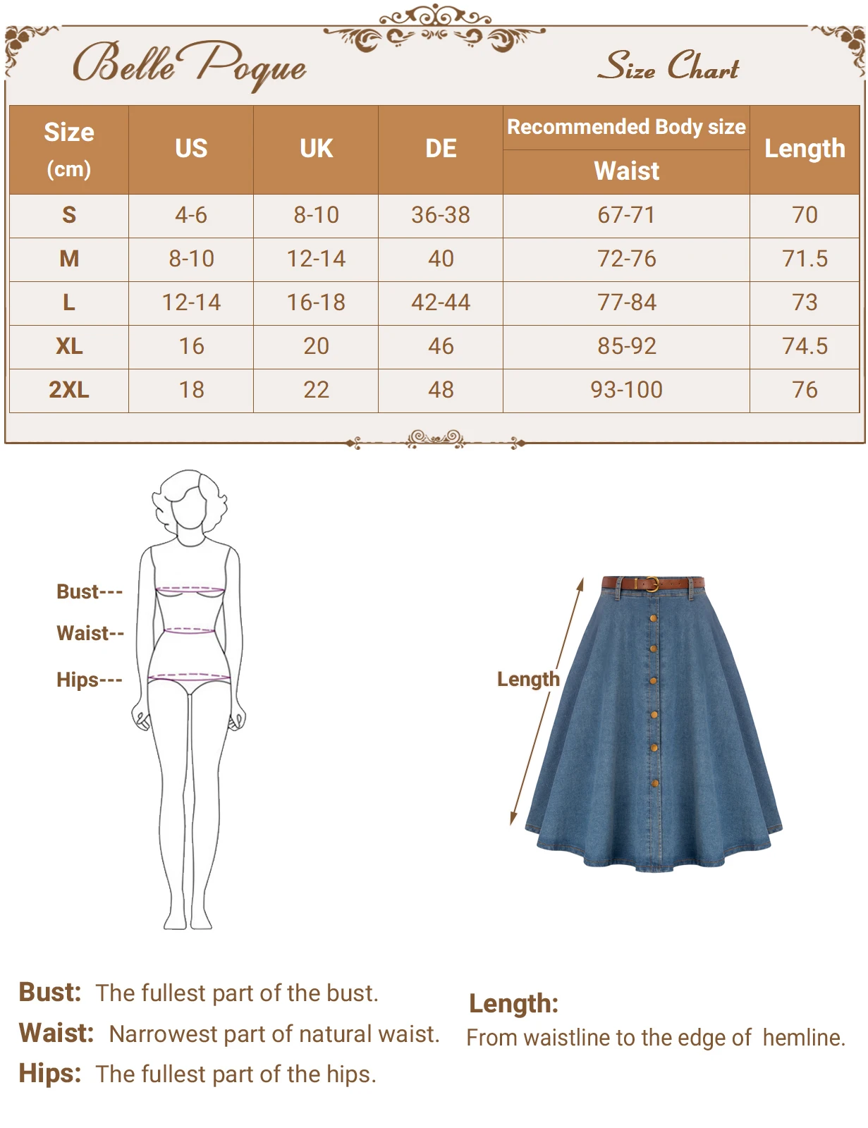 BP Women's Skirt Vintage Jean Midi Skirt With Belt Elastic High Waist A-Line Buttons Decorated Causal Elegant Woman Clothing
