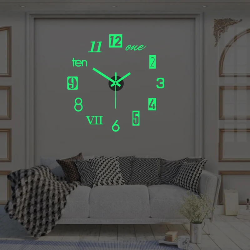 Fashion Luminous Wall Clock Living Room Diy Wall Sticker Clock Mute